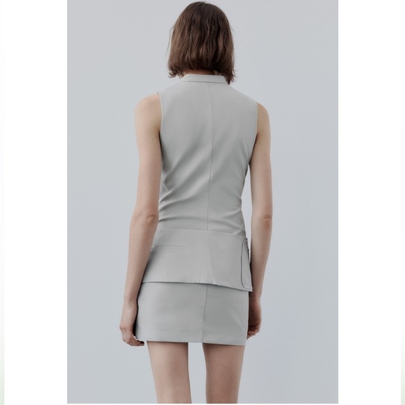 New! Zara small belted sleeveless mini dress with pockets in stone color. - Picture 3 of 16